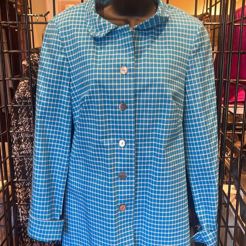 Nina Mclemore dazure and white tattersall shirt jacket nwt size 6 - Picture 3 of 6